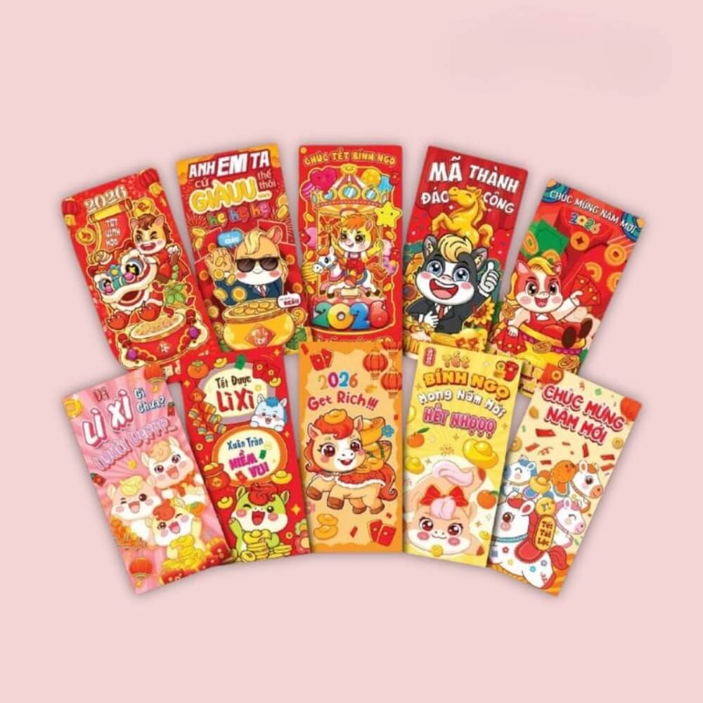 Mẫu bao lì xì kết hợp 12 con giáp và sản phẩm công ty