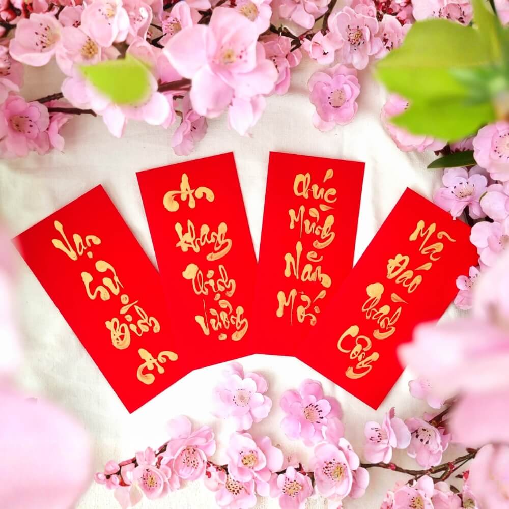 Trang trí bao lì xì họa tiết câu chúc