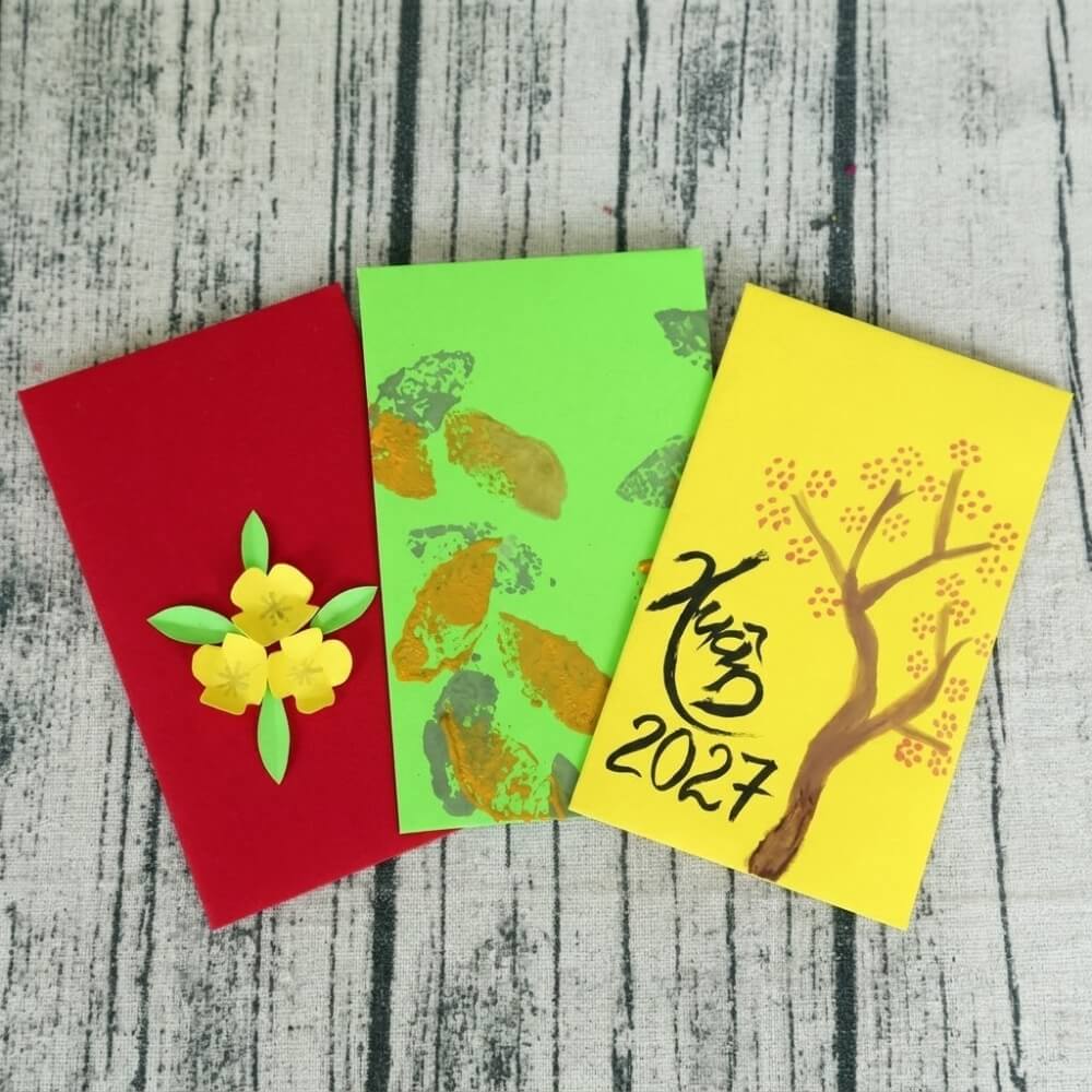 Vẽ bao lì xì phong cách hoa lá dân gian